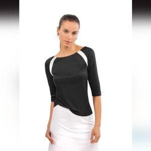NWT Womens Size Large Gretchen Scott Black White Color Block Jersey Tee Top NEW
